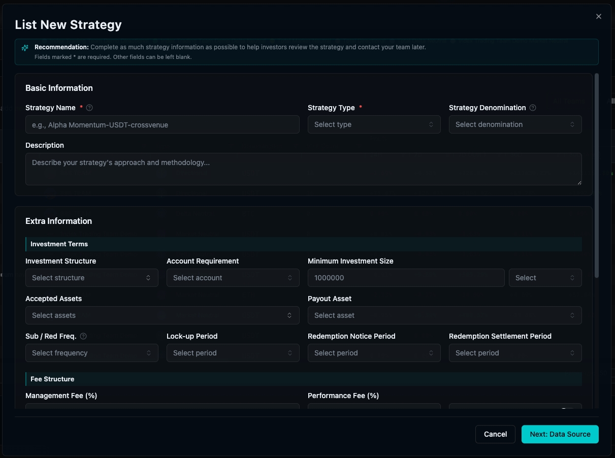 List new strategy form