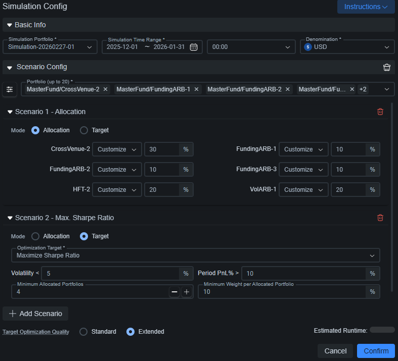 Analysis and Reporting allocation simulation screenshot